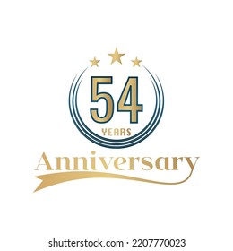54 Year Anniversary Vector Template Design Illustration. Gold And Blue color design with ribbon