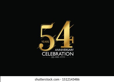 54 year minimalist logo years, jubilee, greeting card. Birthday invitation. Sign Gold space vector illustration on black background - Vector