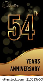 54 years anniversary celebration. Anniversary logo with ring and elegance golden color isolated on black background, vector design for celebration, invitation card, greeting card, and banner