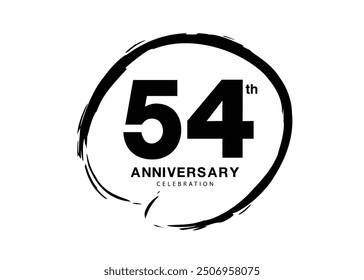 54 Years Anniversary Celebration logo black paintbrush vector, 54 number logo design, 54th Birthday Logo, happy Anniversary, Vector Anniversary For Celebration, poster, Invitation Card, black color