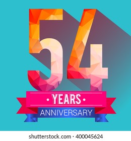 54 Years Anniversary celebration logo. with colorful polygonal.