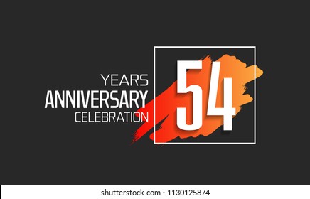 54 years anniversary celebration logotype with orange brush and square isolated on black background for use special celebration event