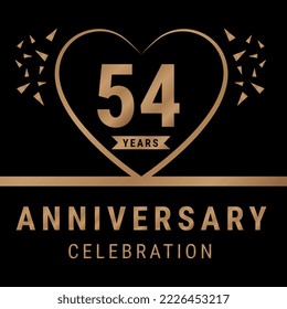 54 years anniversary celebration logotype. anniversary logo with golden color isolated on black background, vector design for celebration, invitation card, and greeting card. Eps10 Vector Illustration