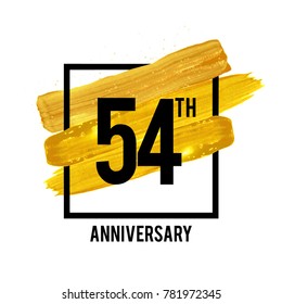 54 Years Anniversary Celebration Logotype with Golden Brush Ornament Isolated on White Background