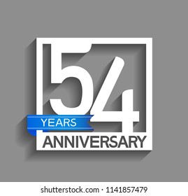 54 years anniversary celebration square style blue ribbon isolated on gray background
