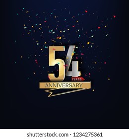54 years anniversary and celebration templates logo design golden and silver with dark blue background