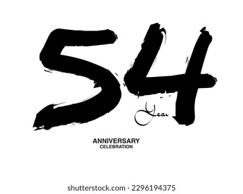 Plantilla vectora de celebración de 54 años, diseño de logotipo de 54 números, cumpleaños 54, números de letras negras pincel dibujo dibujo a mano, número negro, ilustración vectorial de aniversario
