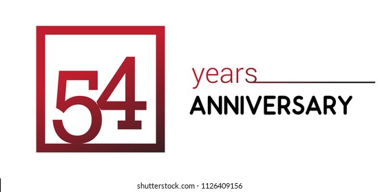 54 years anniversary design logotype with red color in square isolated on white background for anniversary celebration 