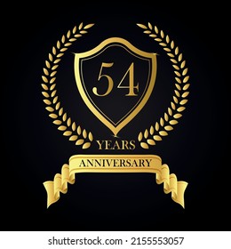 54 years anniversary golden laurel wreath, Anniversary label set, Vector set of anniversary golden signs logo, 54 anniversary luxury design template vector