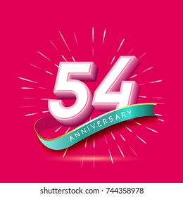 54 years anniversary logo celebration with firework and ribbon