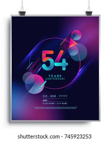 54 Years Anniversary Logo with Colorful Galactic background, Vector Design Template Elements for Invitation Card and Poster Your Birthday Celebration.