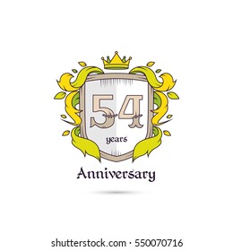 54 Years Anniversary Logo Using Heraldic Theme, Colorful and Isolated on white background
