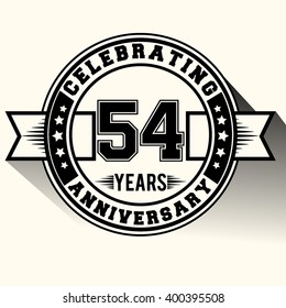 54 years anniversary logo vintage emblem. Retro vector background.