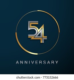 54 Years Anniversary Logotype with  Gold and Silver Multi Linear Number in a Golden Circle , Isolated on Dark Background