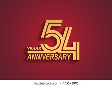 54 years anniversary logotype with linked number golden color isolated on red background for celebration event