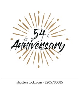 54 years anniversary retro vector emblem isolated template. Vintage logo 54th years with ribbon and fireworks on white background
