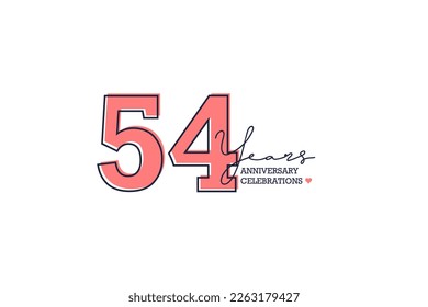 54 years anniversary. Anniversary template design concept with peach color and black line, design for event, invitation card, greeting card, banner, poster, flyer, book cover and print. Vector Eps10