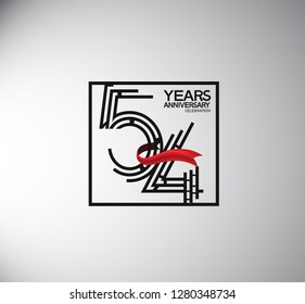 54 years anniversary template flat style with square and red ribbon