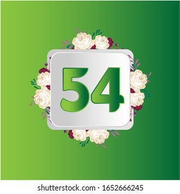 54 Years anniversary. Vector design greeting card with decorative floral for celebration
