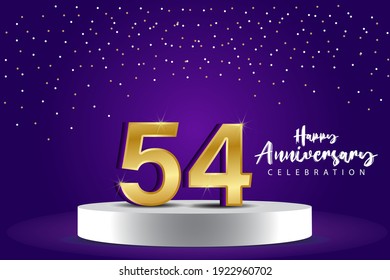 54 Jahre alte Vektor Template Design Illustration. Blaue 3D-Zahlen mit Podium-Bühne zum Feiern