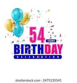 54 years birthday 3d vector template design illustration