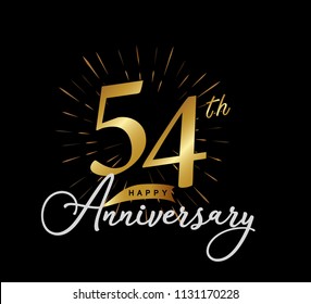 54 years gold anniversary celebration simple logo, isolated on dark background