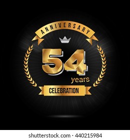 54 Years golden anniversary logo, low poly design number