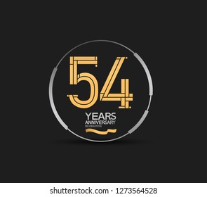 54 years golden anniversary logotype golden number and silver ring