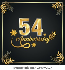 54 years old luxurious logo. anniversary year of vector gold colored template framed of palms.
