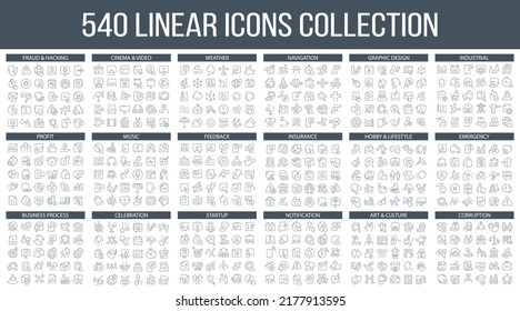 540 linear icons collection in different categories. Big set of icons