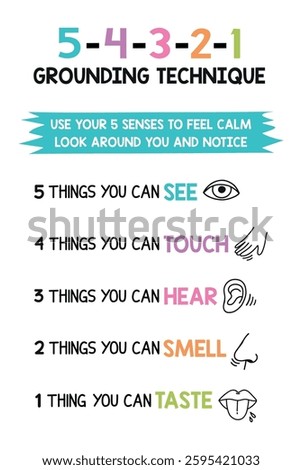 54321 Grounding Technique Print, Grounding Exercises, 5 Senses Mindfulness, Mental Health,  Counselor Office Decor, Therapy Office