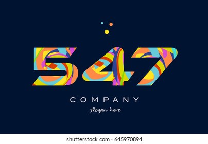 547 number digit numeral logo colored colorful rainbow acrylic modern creative vector icon design template