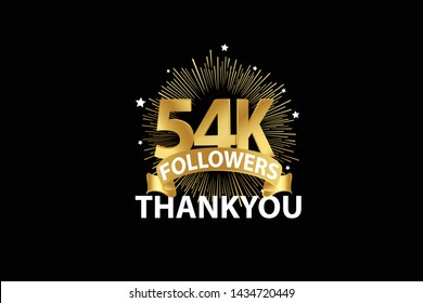 54K, 54.000 Followers anniversary, minimalist logo years, jubilee, greeting card. invitation. Sign Ribbon Gold space vector illustration on black background - Vector