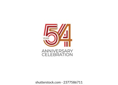 54th, 54 years, 54 year anniversary with retro style in 3 colors, red, pink and brown on white background for invitation card, poster, internet, design, poster, greeting cards, event - vector