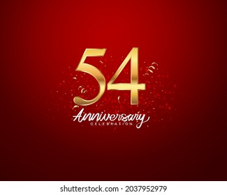 54th anniversary background with 3D number illustration golden numbers and Anniversary Celebration text with golden confetti on red background.