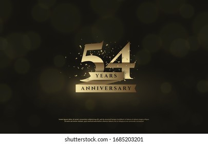 54th anniversary background with gold number illustrations on a black background and a blur circle