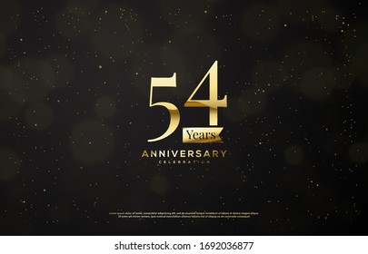 54th anniversary background with an illustration of golden numbers on a black background and a blur circle.