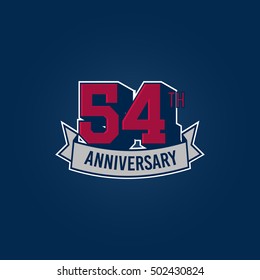 54th Anniversary Celebration Logo using 3d Number, Red Colored Isolated in Blue Background. Retro Style 