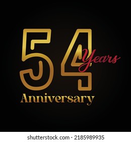 54th anniversary celebration logotype with handwriting golden and red colour elegant design . vector anniversary for celebration, invitation card, and greeting card.