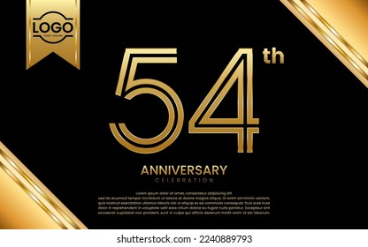 54th Anniversary Celebration. Anniversary Template Design With Golden Number and Font, Vector Template Illustration