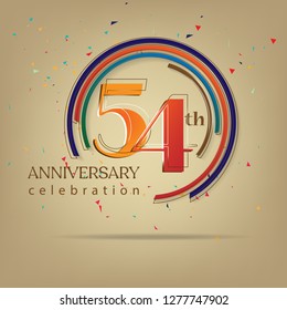 54th Anniversary colorful with brown background, for greeting cards