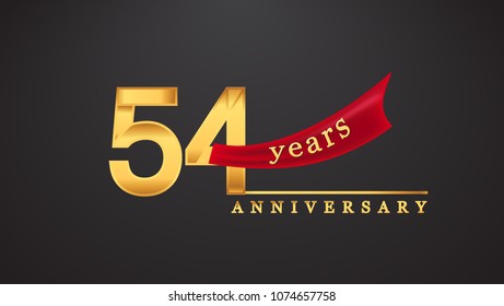 54th anniversary design logotype golden color with red ribbon for anniversary celebration