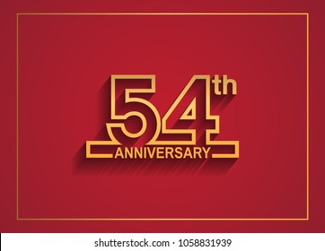 54th anniversary design with simple line style golden color isolated on red background for celebration event
