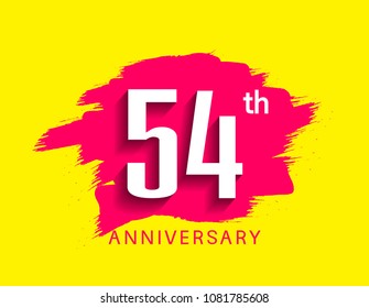54th anniversary flat design pink brush on yellow background for celebration event 