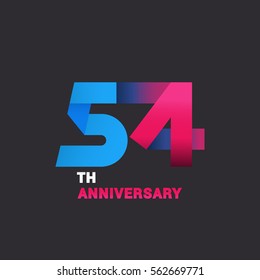 54th Anniversary  Logo Celebration, Blue and Pink Flat Design Isolated on Black Background