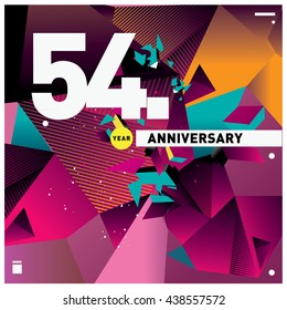 54th anniversary logo with colorful shape background. Anniversary signs illustration. Vibrant colors anniversary logo with geometric shape 