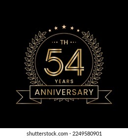 Diseño del logo del 54º Aniversario con corona de laurel para celebración, evento, invitación, pancarta, afiche, volante, tarjeta de saludo. Diseño de arte de línea, Ilustración de vectores de logotipos