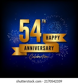 54th anniversary logo with golden ribbon for booklets, leaflets, magazines, brochure posters, banners, web, invitations or greeting cards. Vector illustrations.