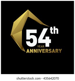 54th anniversary logo with modern gold shape. Anniversary signs illustration. Gold anniversary logo design and illustration