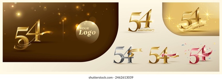 54th anniversary logotype modern gold number with shiny ribbon. alternative logo number Golden anniversary celebration